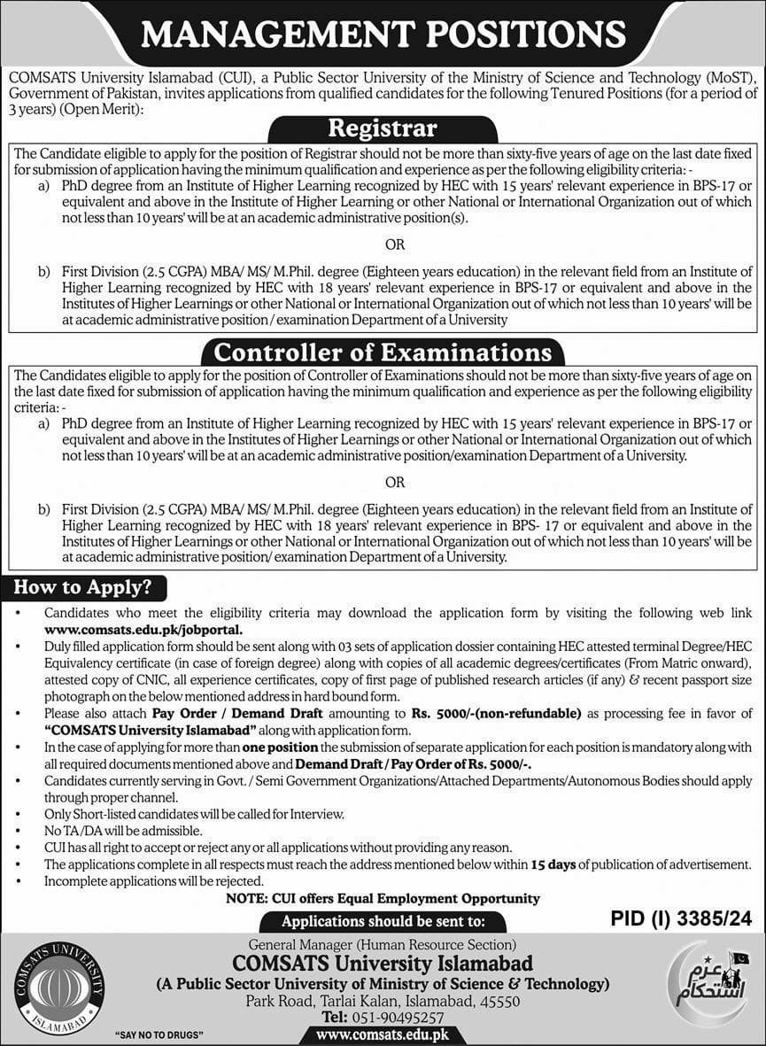 COMSATS University Islamabad CUI Jobs 2024 Advertisemen