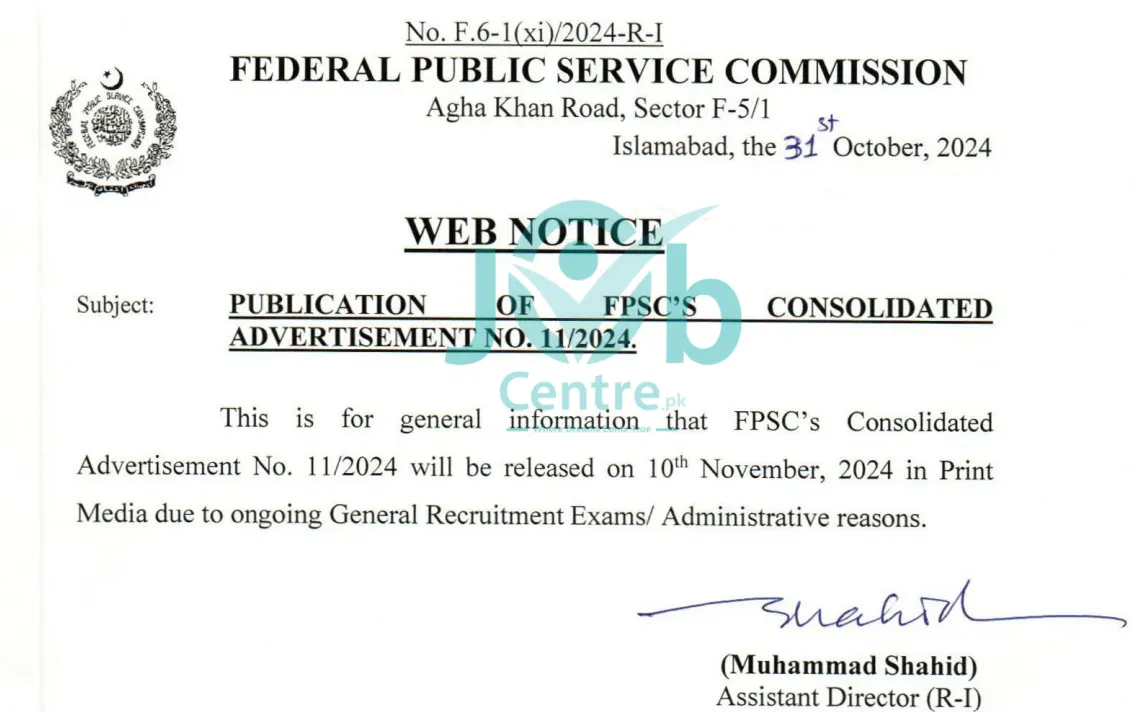 FPSC Jobs 2024 Advertisement No 11