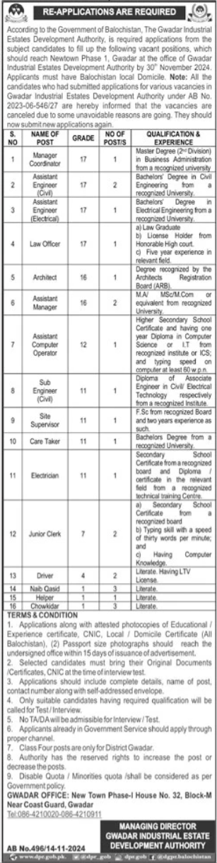 Gwadar Industrial Estate Development Authority GIEDA Recruitment 2024 Advertisement