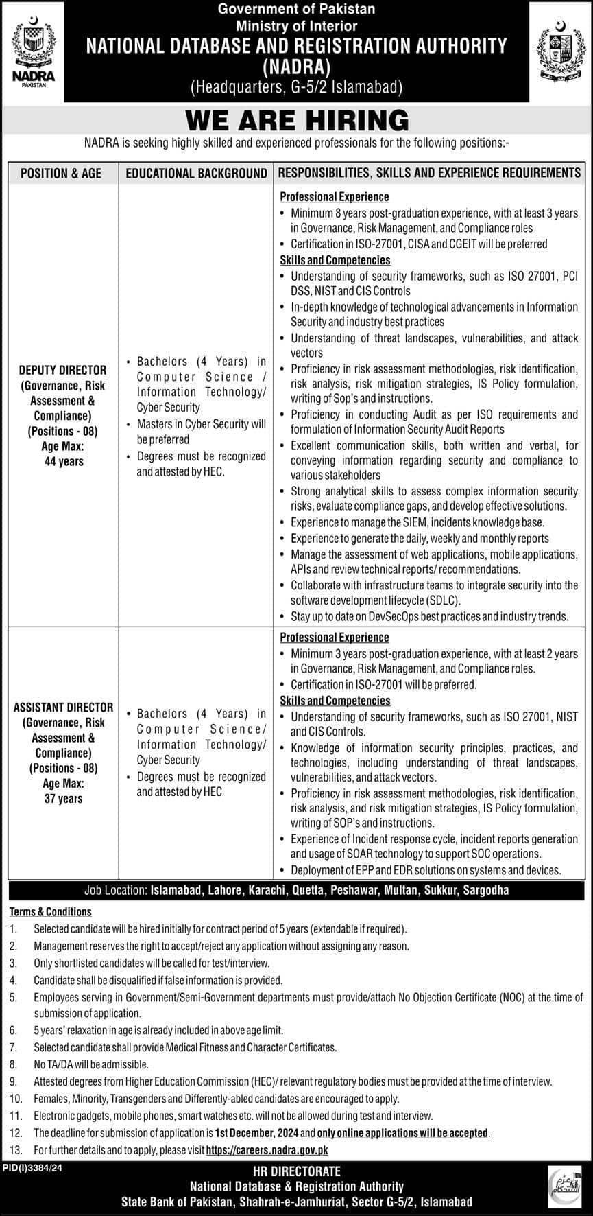 National Database and Registration Authority NADRA Careers 2024 Advertisement