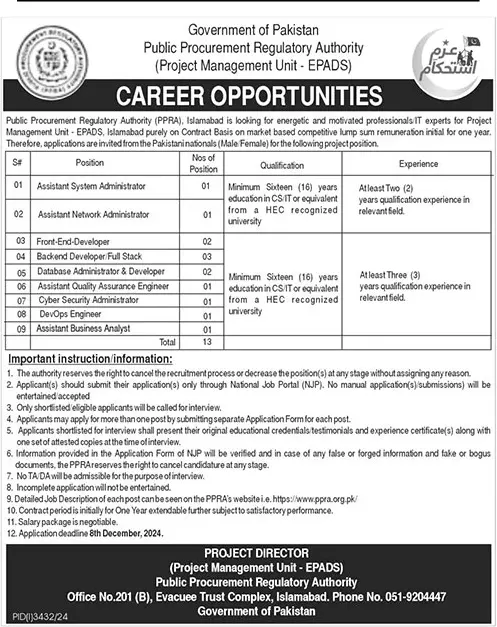 Public Procurement Regulatory Authority PPRA Jobs 2024 Advertisement