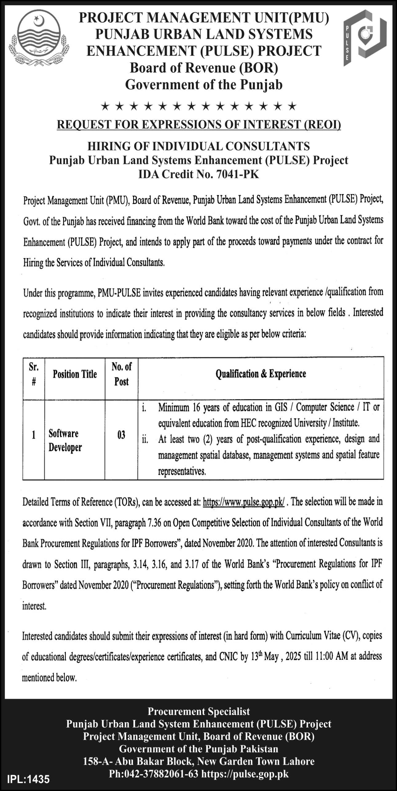 last Board of Revenue Punjab Jobs 2025 Advertisement