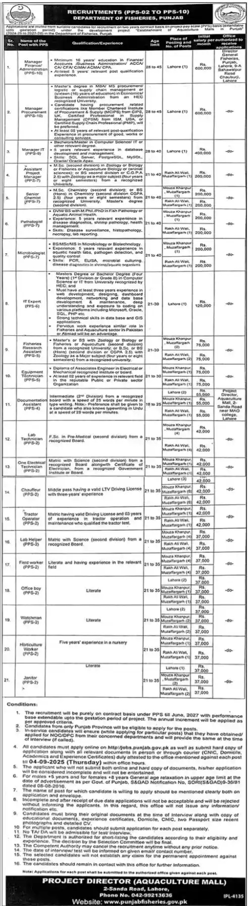  Department Of Fisheries Punjab Jobs 2025 Today Advertisement