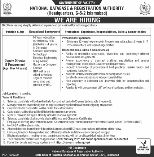 NADRA Gov Pk Jobs 2025 Advertisement