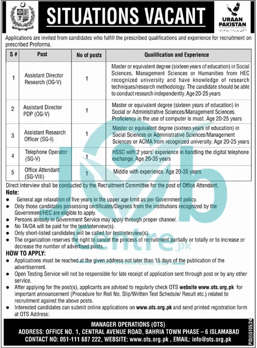 Open Testing Service OTS Jobs 2025 Advertisement