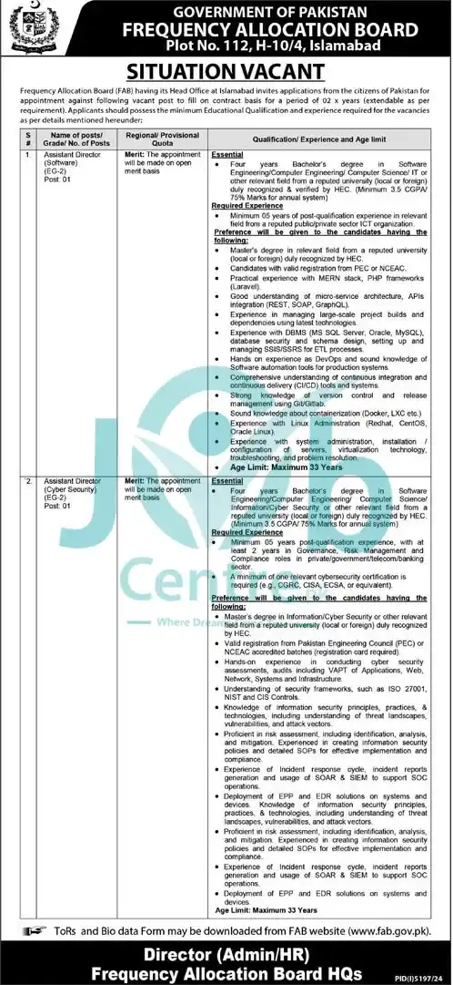 Frequency Allocation Board Jobs 2025 Advertisements