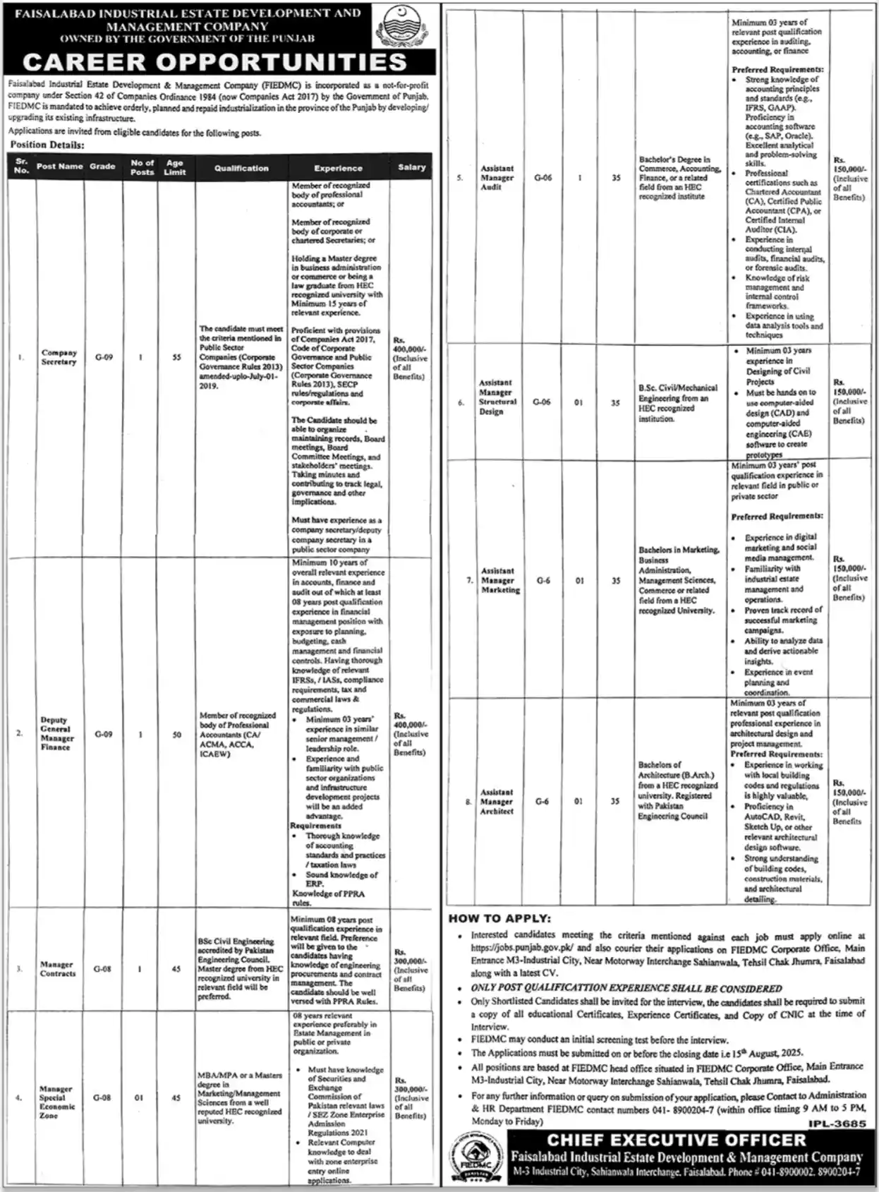 Faisalabad Industrial Estate Development Company Jobs 2025 Today Advertisement