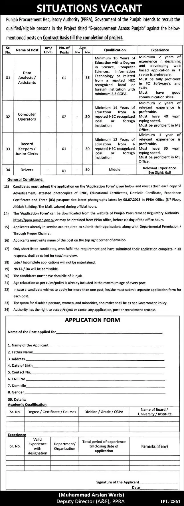 PPRA Jobs Advertisement Tday 2025