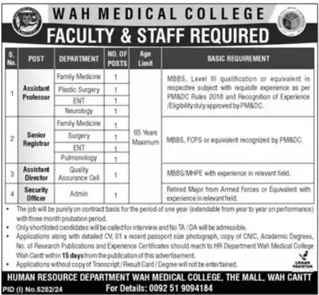 Wah Medical College Jobs 2025 Advertisement