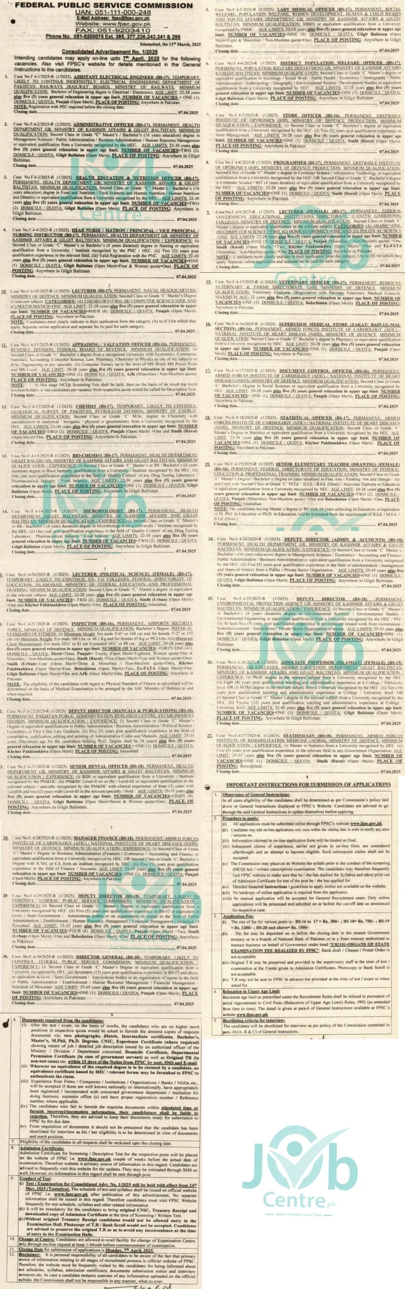 FPSC Jobs 2025 | Advertisement No 11: