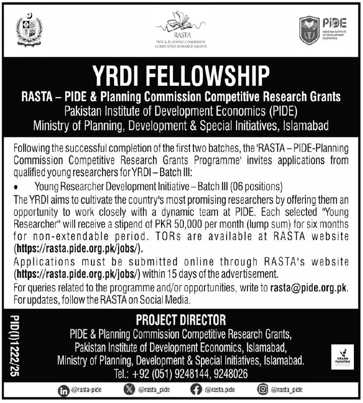Pakistan Institute of Development Economics PIDE Jobs 2025 Advertisement