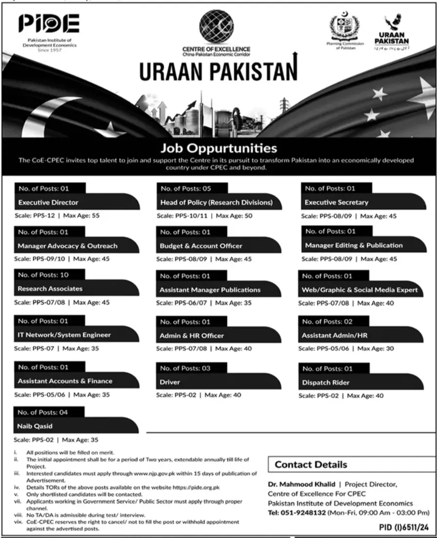 Pakistan Institute of Development Economics PIDE Jobs 2025 Advertisement