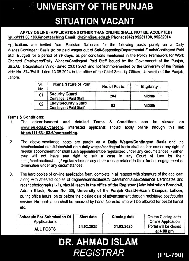 University of Punjab Jobs 2025 Advertisement