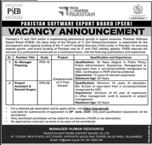Pakistan Software Export Board PSEB Jobs 2025 Today Advertisement