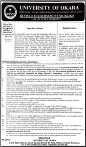 University of Okara Jobs Application Form 2025 Today Advertisement