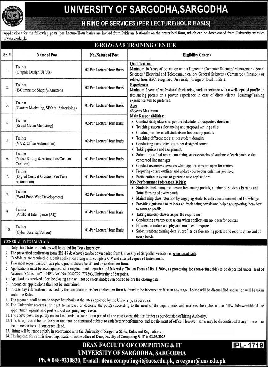 University of Sargodha UOS Jobs 2025 Advertisement