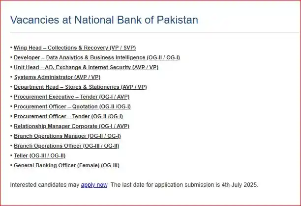 Latest National Bank of Pakistan NBP Jobs 2025 Today Advertisement