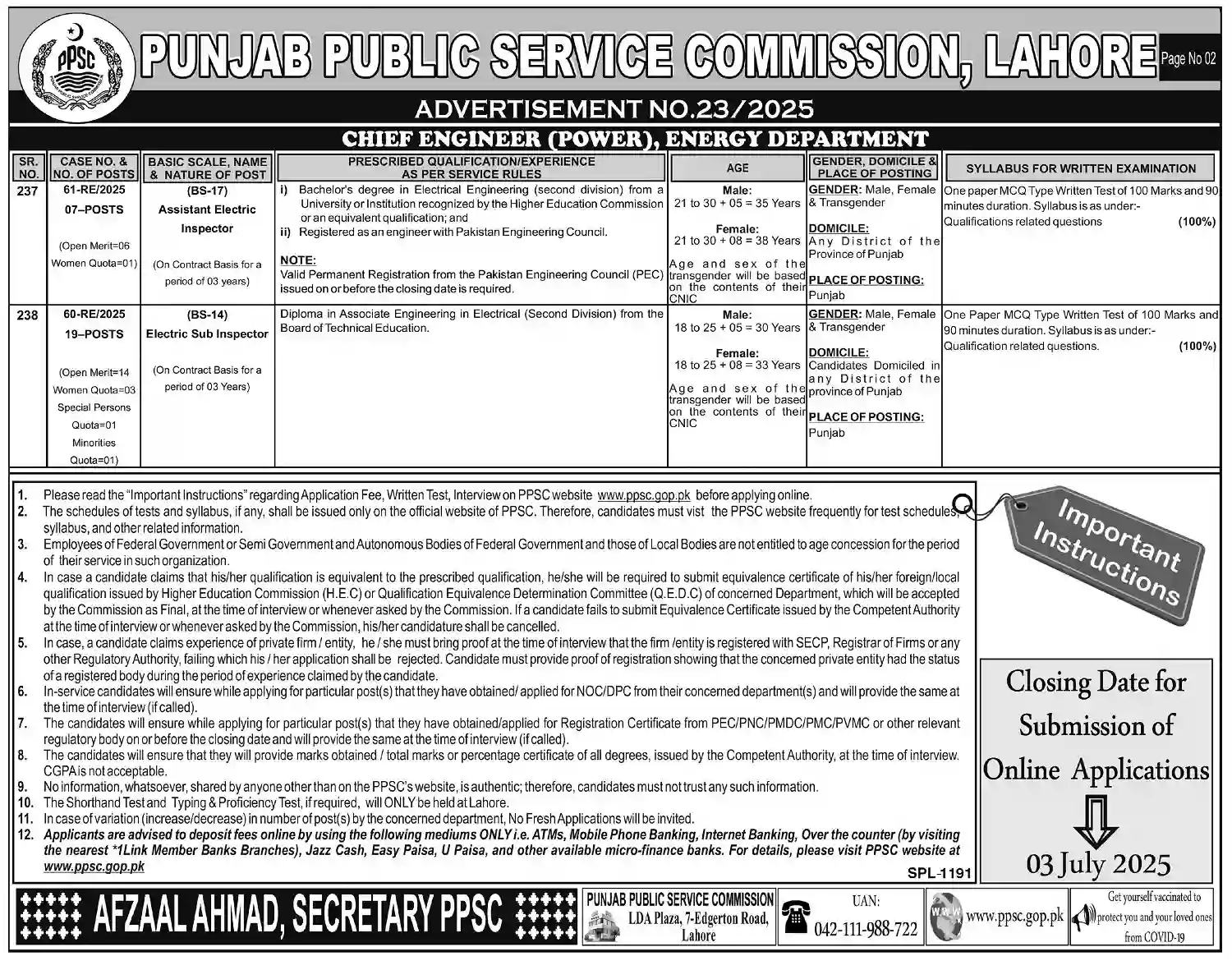 PPSC Ads 23 Jobs 2025 Advertisement