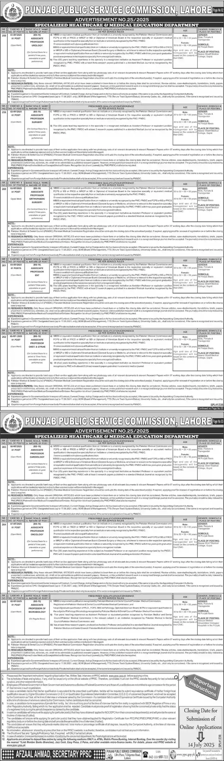 PPSC Ads 25 Jobs 2025 Advertisement