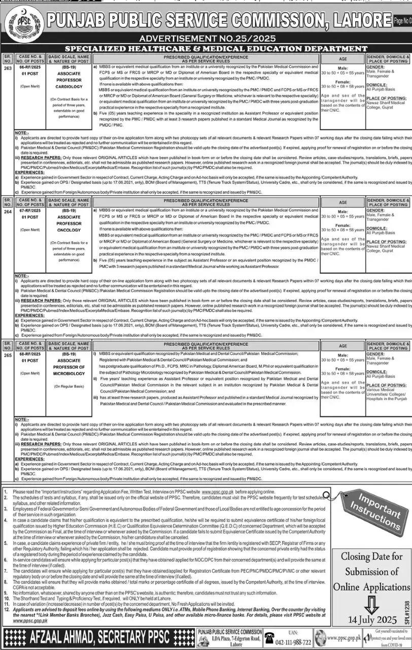 PPSC Ads 25 Jobs 2025 Advertisement