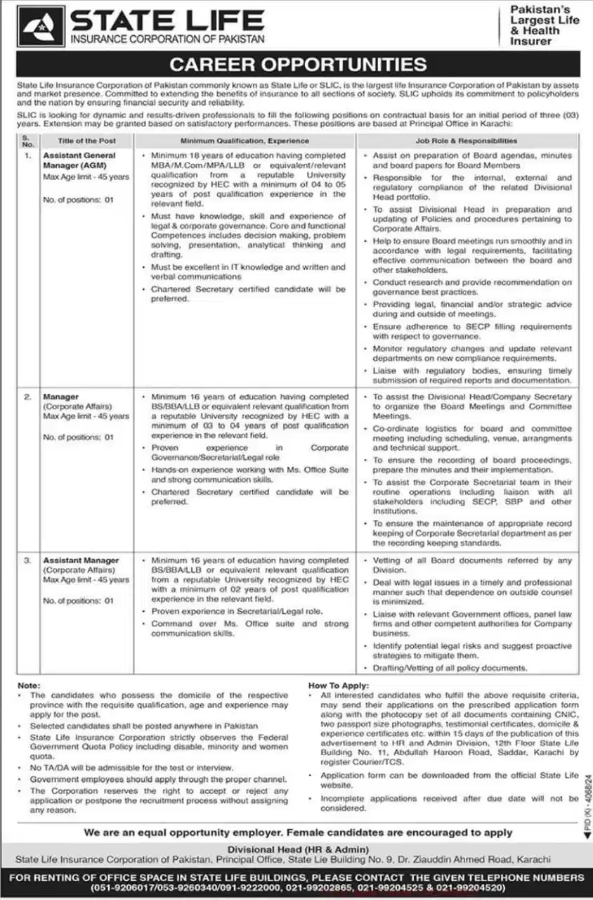 www.statelife.com.pk Jobs 2025 Advertisement