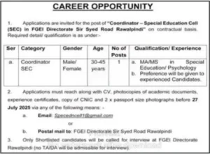 Apply for FGEI Special Education Cell Jobs