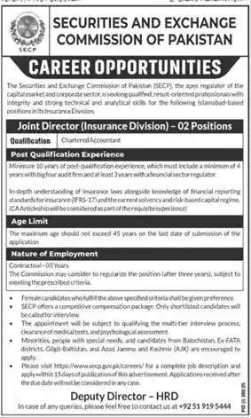 SECP Jobs at Security and Exchange Commission of Pakistan in 2025 Today Advertisement