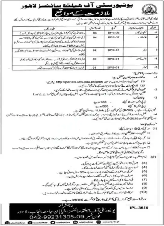 University Of Health Sciences  UHS Lahore Jobs 2025 Latest Advertisement