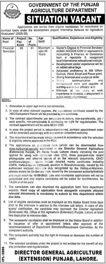 Agriculture Department Punjab Jobs 2025 Advertisement