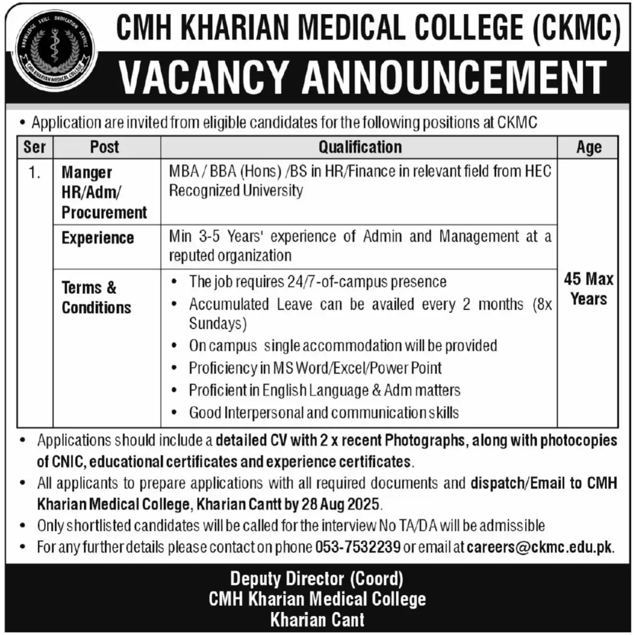 CKMC Latest Jobs 2025 Advertisement