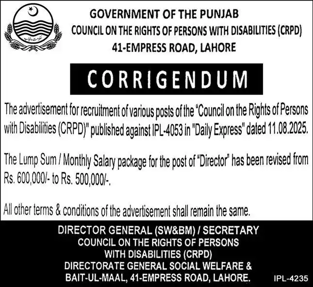 CRPD Jobs 2025 Advertisement