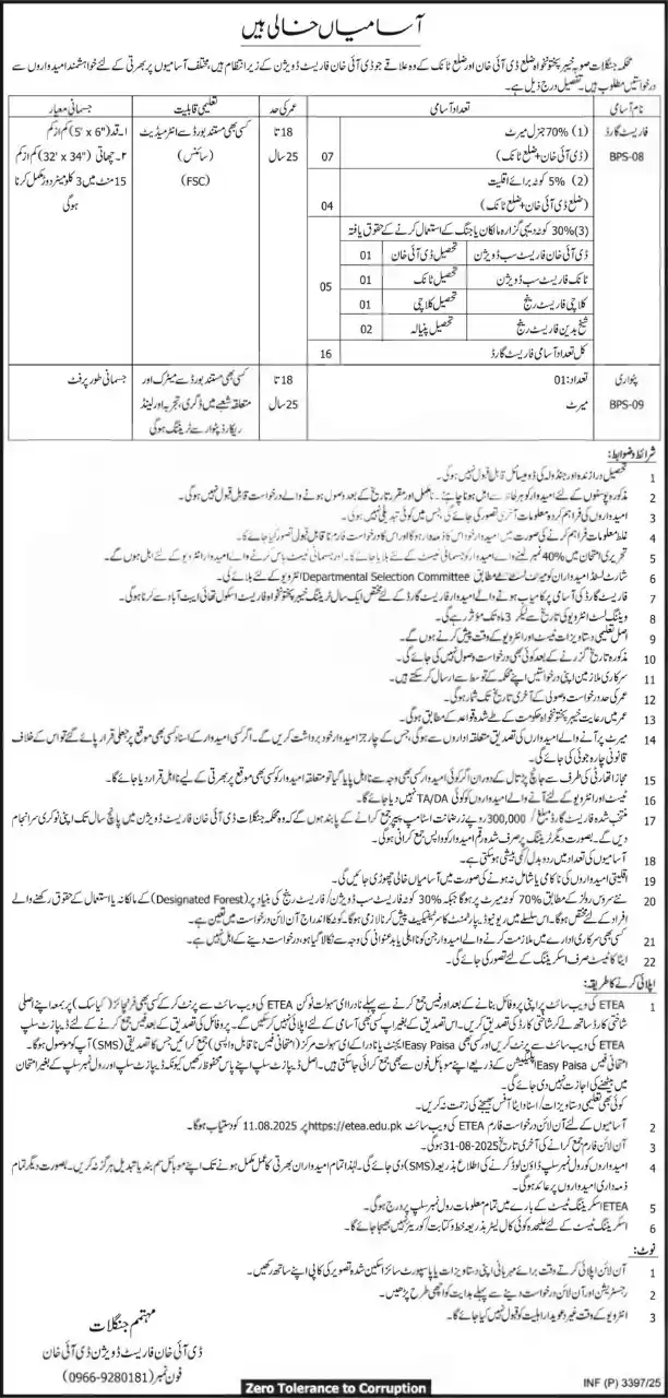 DI Khan Forest Division Jobs 2025 Advertisement