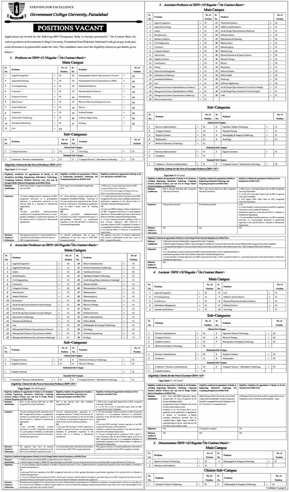 GCU Jobs 2025 Advertisement