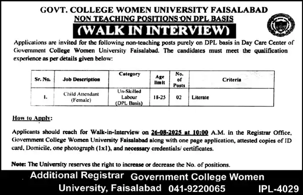 Government College Women University Faisalabad Jobs 2025 Advertisement
