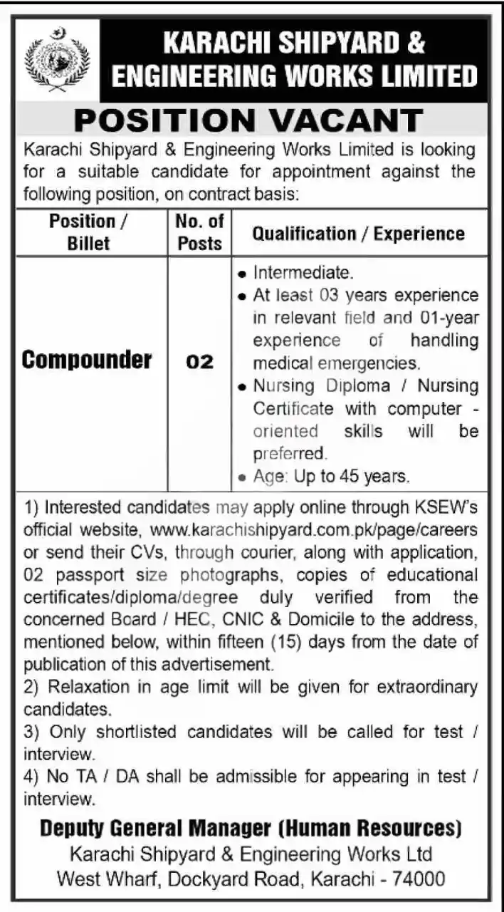 Karachi Shipyard Jobs 2025 Advertisement