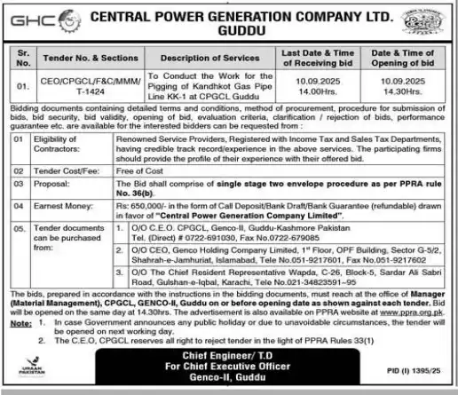 Latest CPGCL Jobs 2025 Advertisement