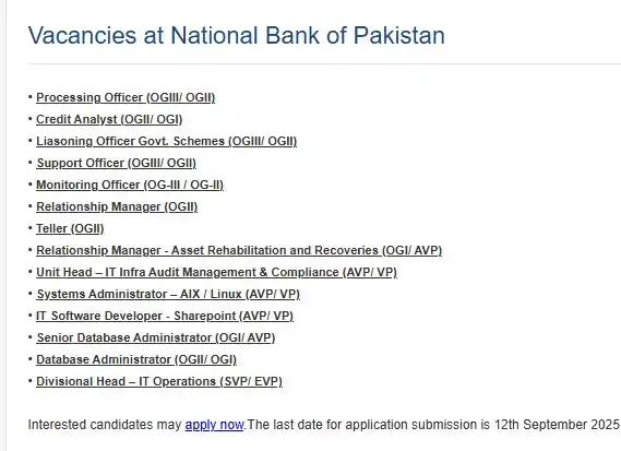 NBP Sidat Hyder Jobs 2025 Today Advertisement: