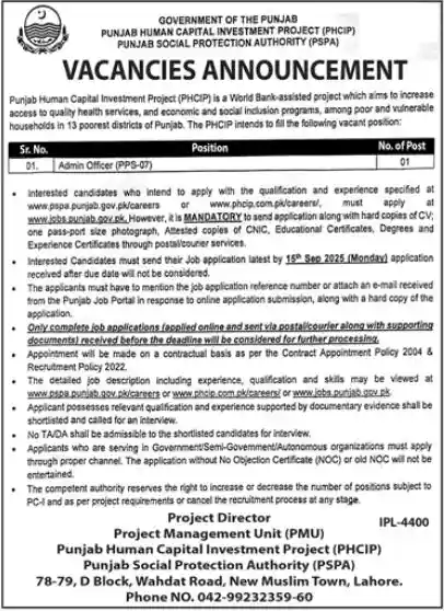 Punjab Social Protection Authority Jobs 2025 Today Advertisement