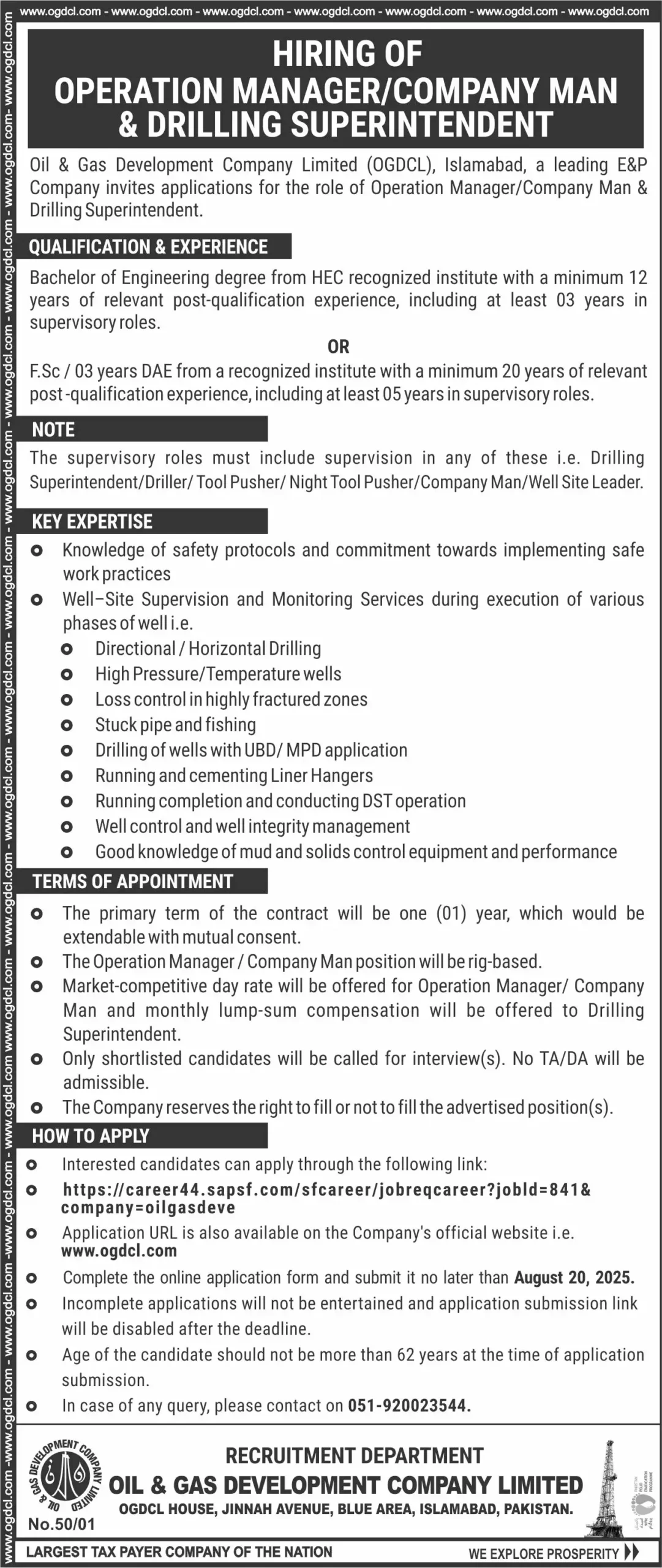OGDCL Jobs 2025 Advertisement