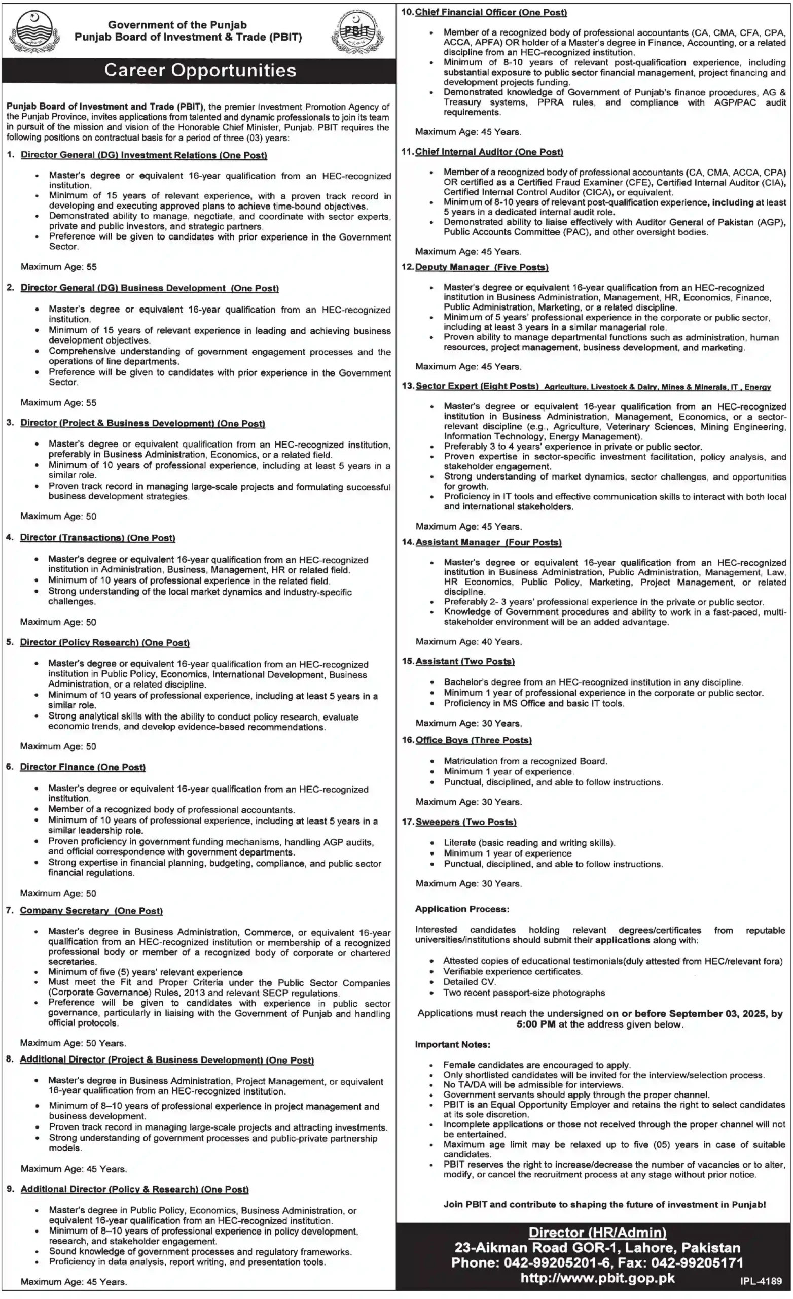 PBIT Jobs 2025 Advertisement
