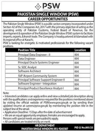 PSW Karachi Jobs 2025 Today Advertisement