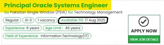 PSW Principal Oracle Systems Engineer Jobs 2025 Advertisement