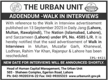 The Urban Unit Jobs 2025 Apply Online at www.urbanunit.gov.pk Advertisements