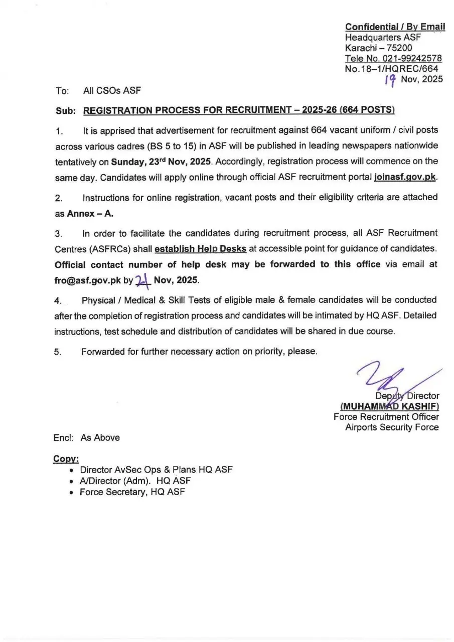 ASF Latest Jobs 2025-26 Advertisement