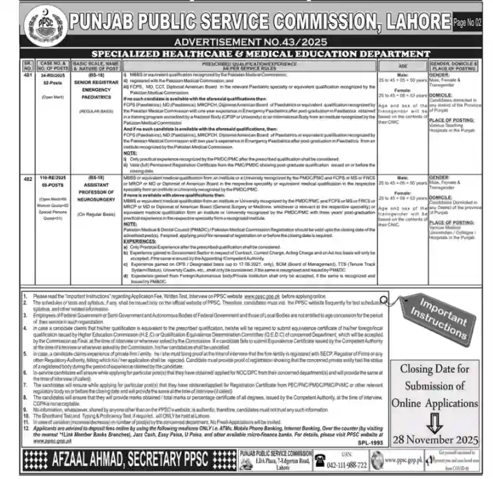 Latest Jobs in PPSC Advertisement No 432025