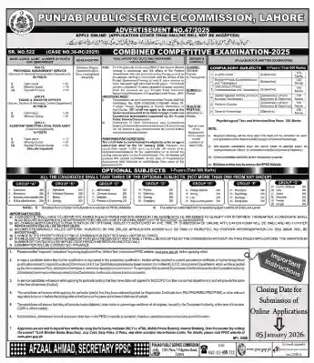 Latest PPSC Jobs Advertisement 472025