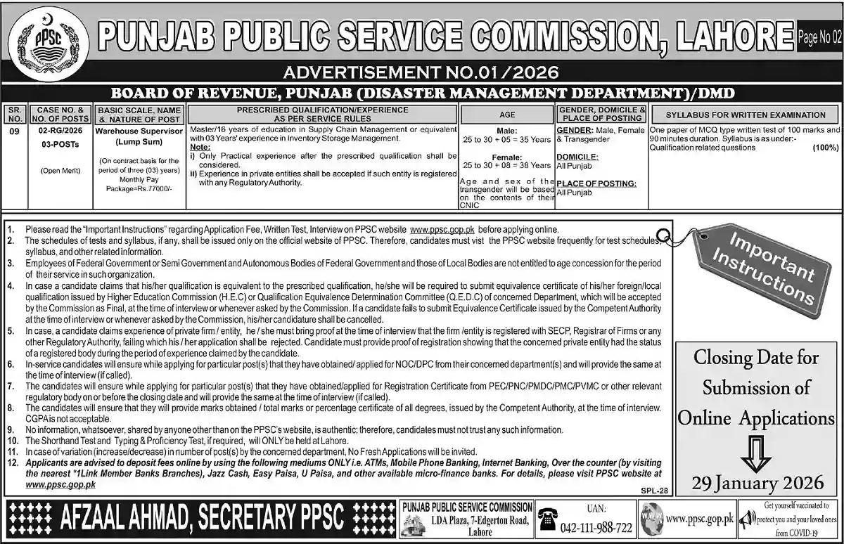Latest PPSC Jobs Advertisement 012026