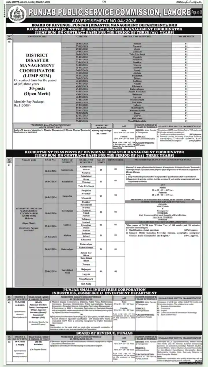 PPSC Lahore Jobs Advertisement No 042026