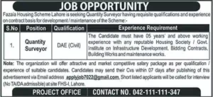 Fazaia Housing Scheme Lahore Jobs 2026 – Apply Online for Quantity Surveyor Vacancy Advertisement
