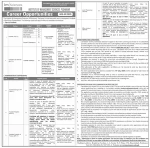Institute of Management Sciences Peshawar Jobs 2026 – Apply Online Ad